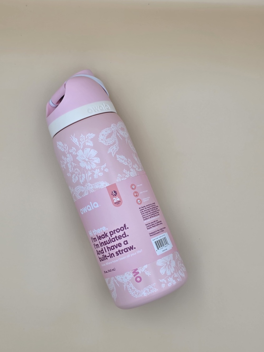owala Pink Floral Insulated Water Bottle with Built-In Straw